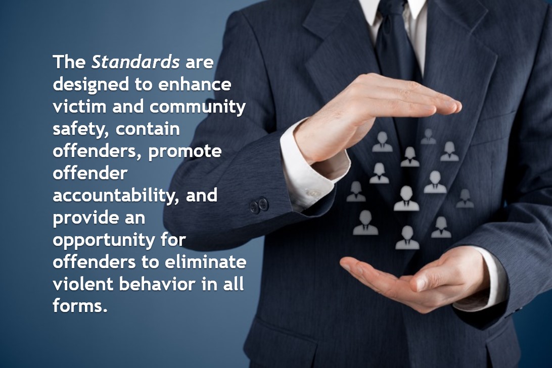 The Standards are designed to enhance victim and community safety, contain offenders, promote offender accountability, and provide an opportunity for offenders to eliminate violent behavior in all forms.