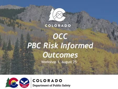 Screenshot of first slide of OCC PBC Risk Informed Outcomes Presentation from August 25, 2021