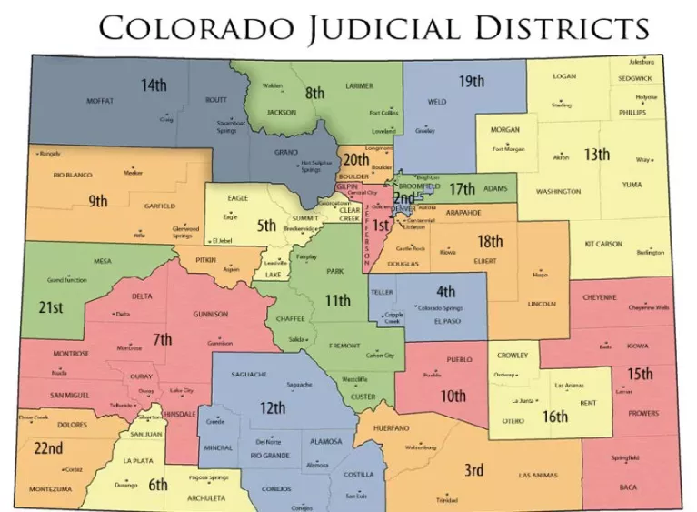 Map of Colorado's 22 judicial districts