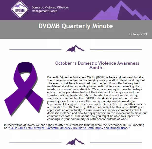 Screenshot of DVOMB October 2021 newsletter