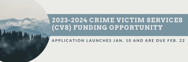 Crime Victim Services (CVS) Funding Opportunity. Application Launches January 10, 2022 and are due February 22, 2022.