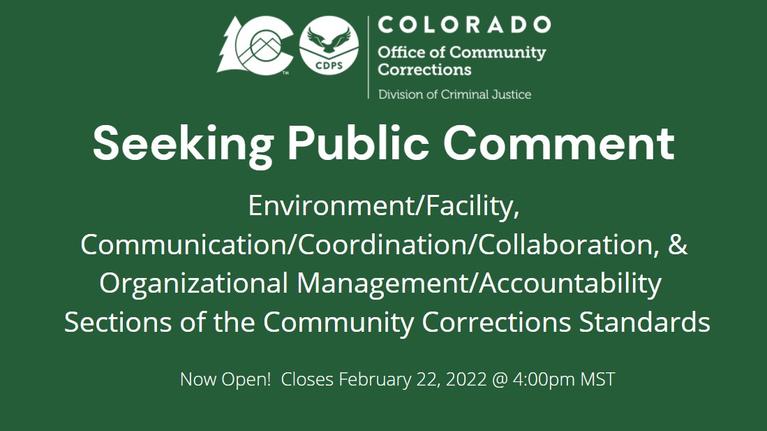 Survey 2 is open. Provide public comment on the Community Corrections Standards