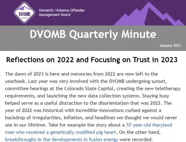 Screenshot of DVOMB January 2023 newsletter
